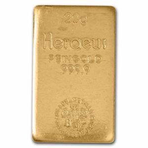 Germany / Gold Twenty Grams Bar - Heraeus, Stamped - reverse photo