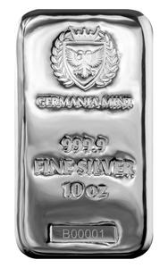 Germany / Silver Ten Ounces - Germania Mint Cast Bar - reverse photo