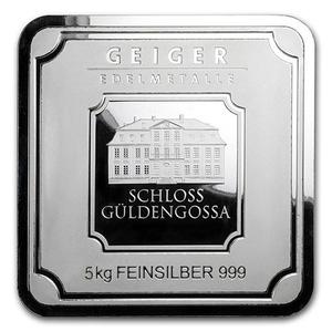 Germany / Silver Five Kilos Bar - Geiger, Square - reverse photo