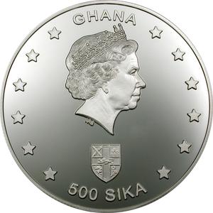 Ghana / Five Hundred Sika Silver 2002 Egyptian Ship - obverse photo