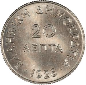 Greece / Twenty Lepta 1926 - reverse photo