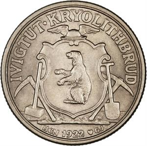 Greenland / Ten Kronor 1922 Ivigtut Cryolite Mine - obverse photo