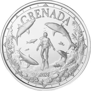 Grenada / Silver Ounce 2024 Shark Diver - reverse photo