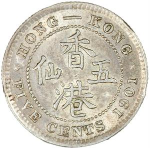 Hong Kong, British / Five Cents 1901 - reverse photo