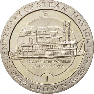 Isle of Man / One Crown 1988 Steam Navigation - reverse photo