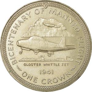 Isle of Man / One Crown 1983 Gloster Whittle Jet - reverse photo