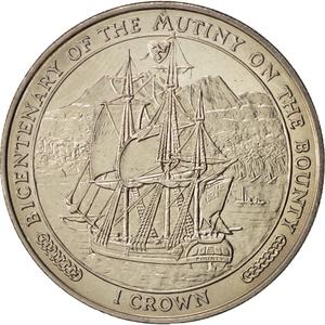 Isle of Man / One Crown 1989 Mutiny on the Bounty - reverse photo
