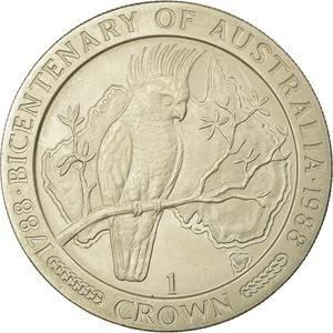 Isle of Man / One Crown 1988 Australia - Cockatoo - reverse photo