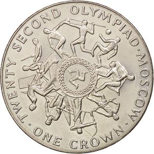 Isle of Man / One Crown 1980 Olympics - Moscow (Second) - reverse photo