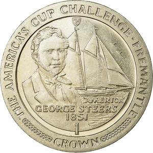 Isle of Man / One Crown 1987 Steers - reverse photo