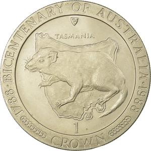 Isle of Man / One Crown 1988 Australia - Tasmanian Devil - reverse photo
