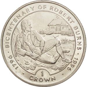 Isle of Man / One Crown 1996 Robert Burns - reverse photo