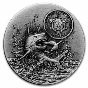 Ivory Coast / Silver Three Ounces 2022 Great White Shark - obverse photo