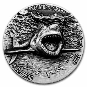 Ivory Coast / Silver Three Ounces 2022 Great White Shark - reverse photo