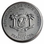 Silver Five Ounces 2021 Tiger: Photo Coin, Ivory Coast, Silver Five Ounces 2021 Tiger / thumbnail
