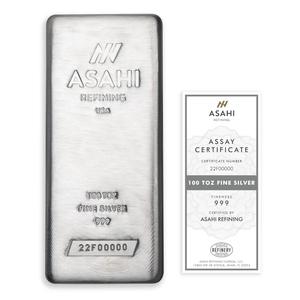 Japan / Silver One Hundred Ounces Bar - Asahi - reverse photo