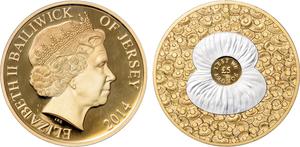 Jersey / Five Pounds Gold 2014 Remembrance - obverse photo