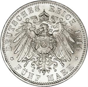 Bavaria, Kingdom of / Five Marks 1914 - reverse photo