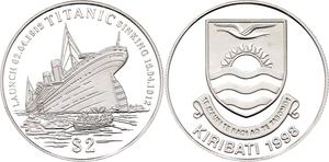 Kiribati / Two Dollars Silver 1998 Sinking of Titanic - obverse photo