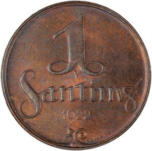 Latvia, First Republic / One Santims 1922 - reverse photo