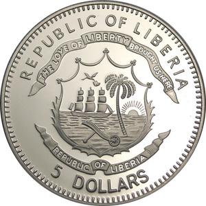 Liberia / Five Dollars 2005 Moric Benovsky - obverse photo