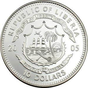 Liberia / Ten Dollars Silver 2005 Green Frog - obverse photo