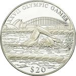 Silver Twenty Dollars 2000 Olympics - Swimming: Photo Coin, Liberia, Silver Twenty Dollars 2000 Olympics - Swimming / thumbnail