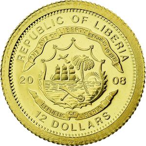 Liberia / Gold Twelve Dollars 2008 France - reverse photo