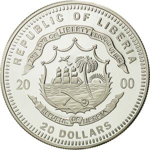 Liberia / Silver Twenty Dollars 2000 Lion - reverse photo