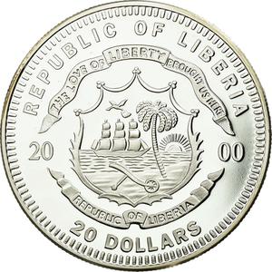 Liberia / Silver Twenty Dollars 2000 Olympics - Swimming - reverse photo
