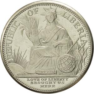 Liberia / Five Dollars 1997 Year of the Dragon - obverse photo