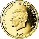 Gold Twenty-five Dollars 2003 Kennedy: Photo Coin, Liberia, Gold 25 Dollars 2003 Kennedy / thumbnail