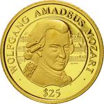 Gold Twenty-five Dollars 2000 Mozart: Photo Coin, Liberia, Gold 25 Dollars 2000 Mozart / thumbnail