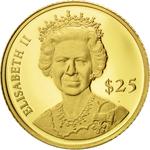 Gold Twenty-five Dollars 2000 Elizabeth II: Photo Coin, Liberia, Gold Twenty-five Dollars 2000 Elizabeth II / thumbnail