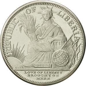 Liberia / Five Dollars 1997 Year of the Pig - obverse photo