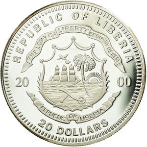 Liberia / Silver Twenty Dollars 2000 Stockholm - reverse photo