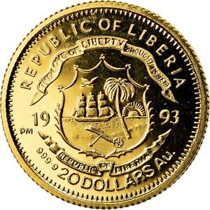 Liberia / Gold Twenty Dollars 1993 Kennedy - reverse photo