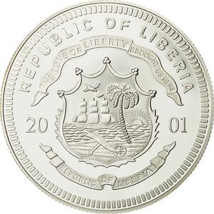 Liberia / Silver Twenty Dollars 2001 Year of the Snake - reverse photo