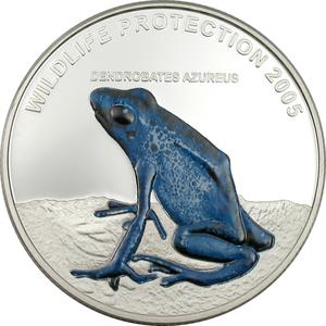 Liberia / Ten Dollars Silver 2005 Blue Frog - reverse photo