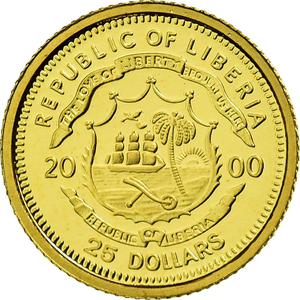 Liberia / Gold Twenty-five Dollars 2000 Kennedy - reverse photo