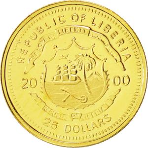 Liberia / Gold Twenty-five Dollars 2000 Mozart - reverse photo