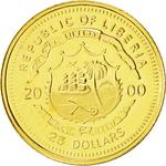 Gold Twenty-five Dollars 2000 Mozart: Photo Coin, Liberia, Gold 25 Dollars 2000 Mozart / thumbnail