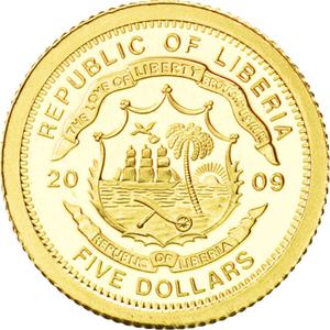 Liberia / Gold Five Dollars 2009 Obama - reverse photo