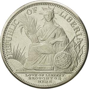 Liberia / Five Dollars 1997 Year of the Snake - obverse photo