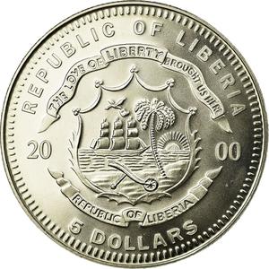 Liberia / Five Dollars 2000 Euro - reverse photo