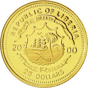 Liberia / Gold Twenty-five Dollars 2000 Columbus - reverse photo
