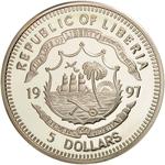 Silver Five Dollars 1997 Marine Life: Photo Coin, Liberia, Silver Five Dollars 1997 Marine Life / thumbnail