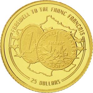 Liberia / Gold Twenty-five Dollars 2002 Farewell to the Franc - obverse photo