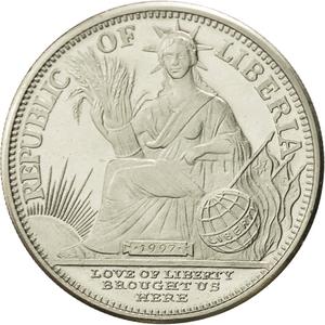 Liberia / Five Dollars 1997 Year of the Tiger - obverse photo