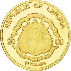 Liberia / Gold Ten Dollars 2000 Mask of the Dan - reverse photo